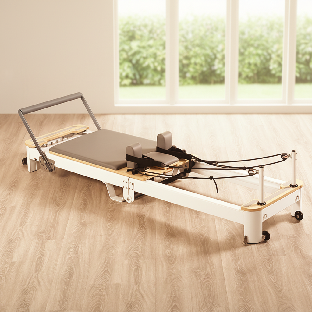 Pilates & Yoga Knokke - Premium Foldable Aluminum Pilates Reformer, Space-Saving