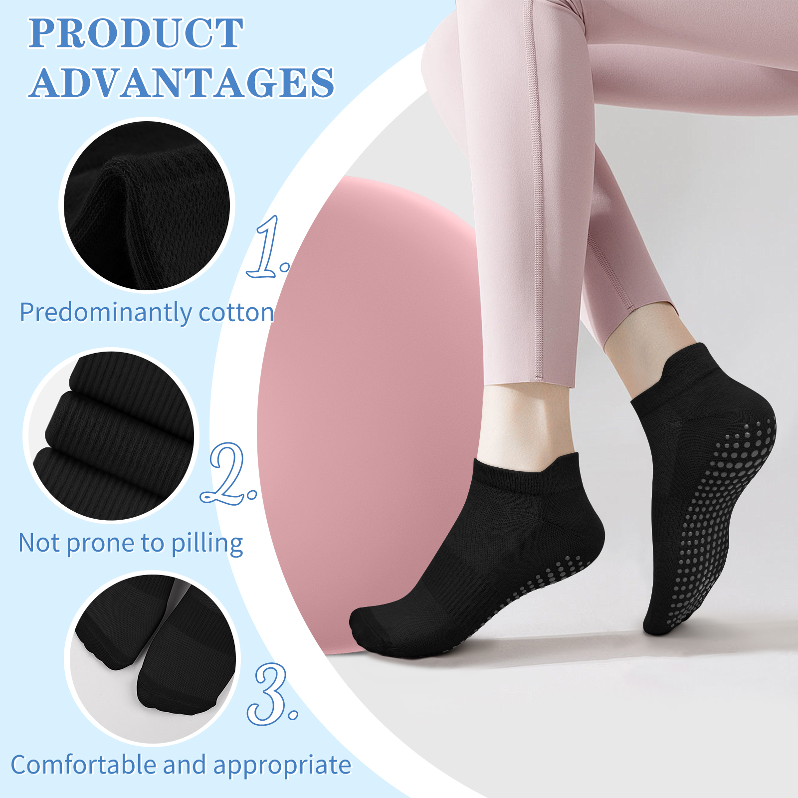 3 Pairs Yoga Socks Women Cotto – Pilates Yoga Grip Socks Bewertung und Preis
